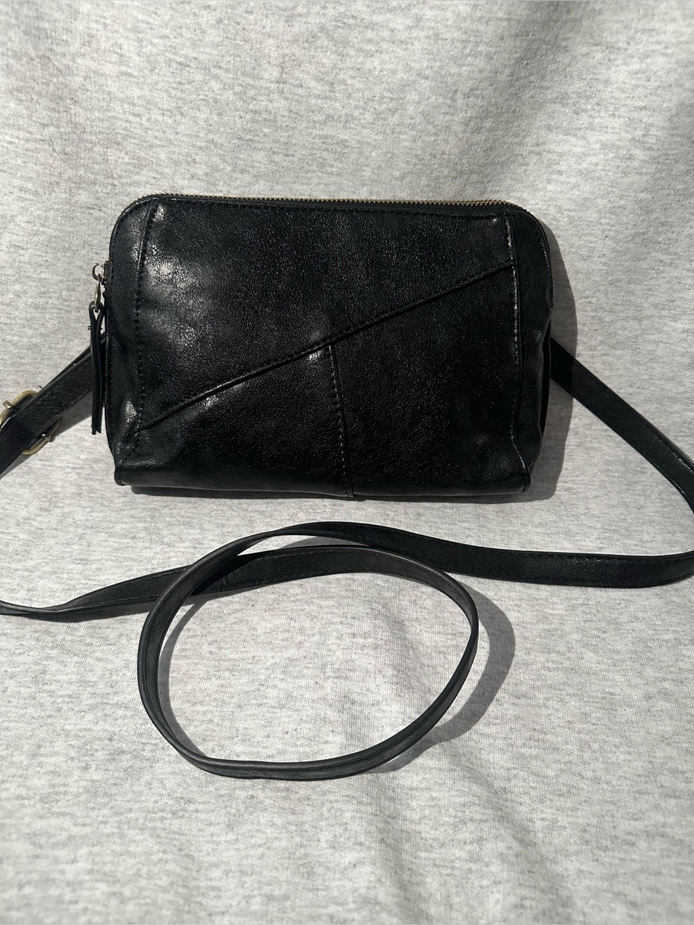 JOY Susan Black Pebbled Vegan Leather Crossbody Shoulder Bag Zipper Front Pocket